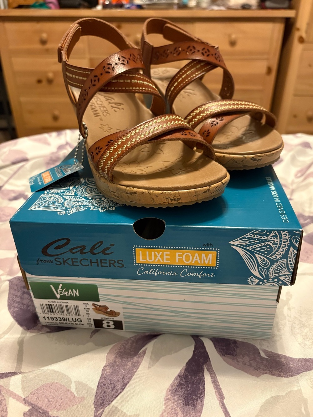 Skechers Cali Brown Strappy Sandals with Textured Faux-Leather Straps